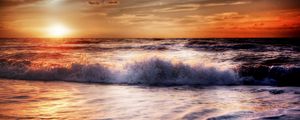 Preview wallpaper sea, ocean, surf, sunset, foam, hdr