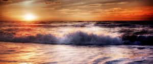 Preview wallpaper sea, ocean, surf, sunset, foam, hdr