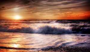 Preview wallpaper sea, ocean, surf, sunset, foam, hdr