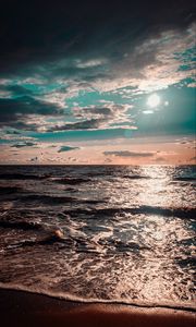 Preview wallpaper sea, ocean, surf, sunset, clouds