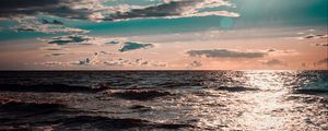 Preview wallpaper sea, ocean, surf, sunset, clouds