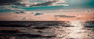 Preview wallpaper sea, ocean, surf, sunset, clouds