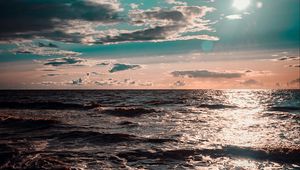 Preview wallpaper sea, ocean, surf, sunset, clouds
