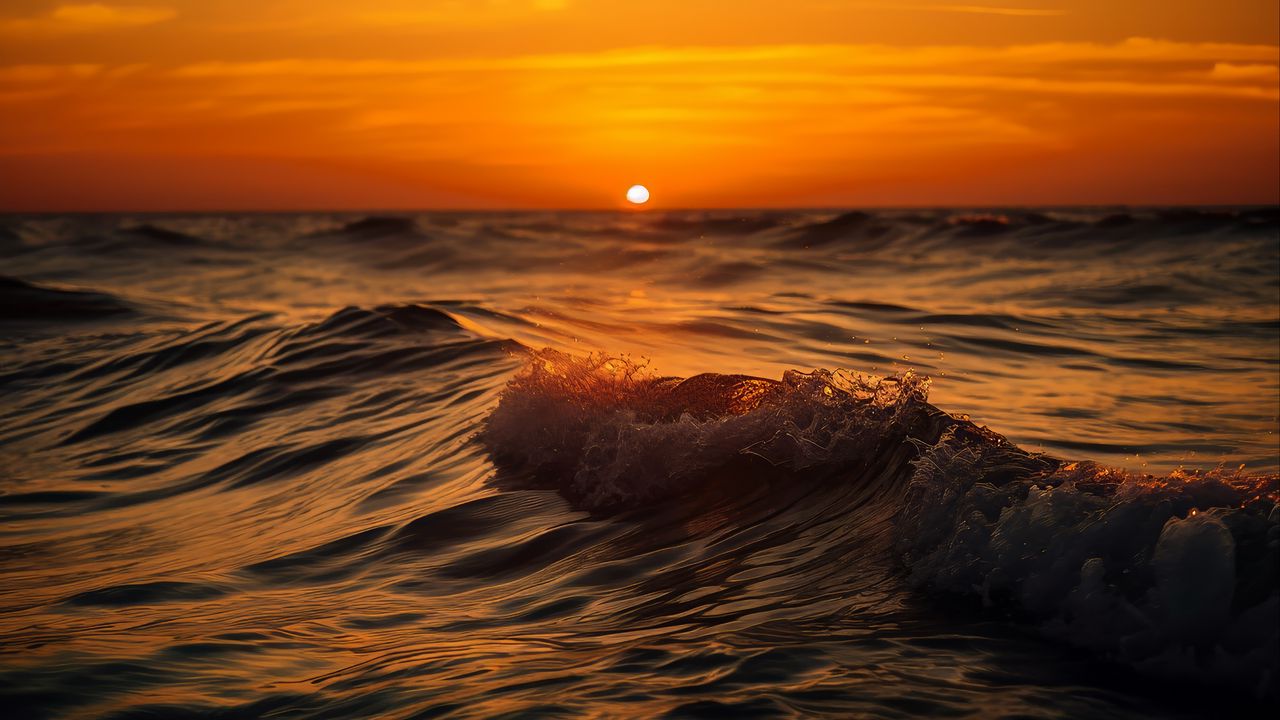 Wallpaper sea, ocean, waves, sunset, horizon, sun