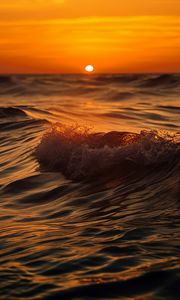 Preview wallpaper sea, ocean, waves, sunset, horizon, sun