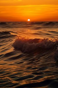 Preview wallpaper sea, ocean, waves, sunset, horizon, sun