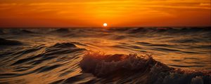 Preview wallpaper sea, ocean, waves, sunset, horizon, sun