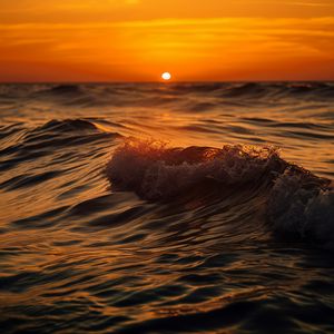 Preview wallpaper sea, ocean, waves, sunset, horizon, sun