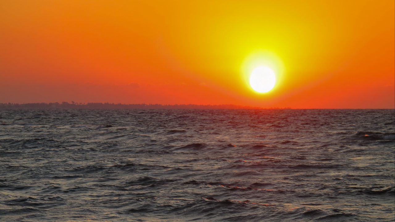 Wallpaper sea, ocean, waves, sun, sunset