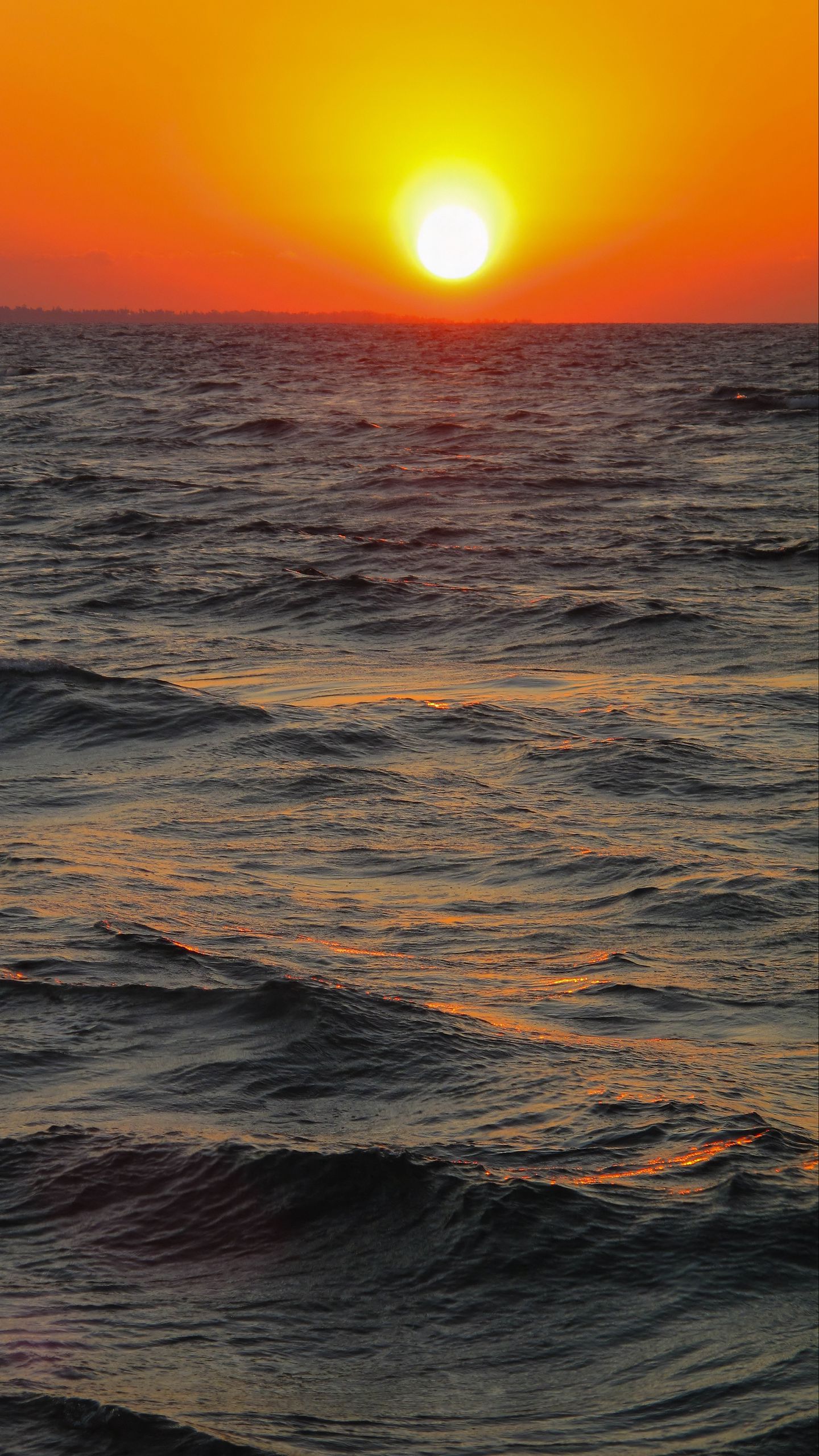 1440x2560 Wallpaper sea, ocean, waves, sun, sunset