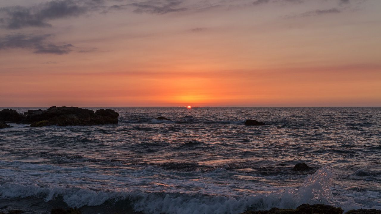 Wallpaper sea, ocean, waves, horizon, sunset