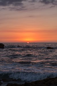 Preview wallpaper sea, ocean, waves, horizon, sunset