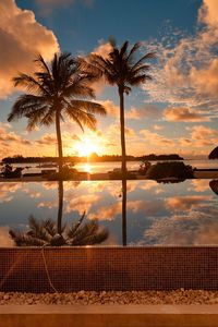 Preview wallpaper sea, palm trees, decline, bungalow, protection