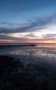Preview wallpaper sea, pier, horizon, evening