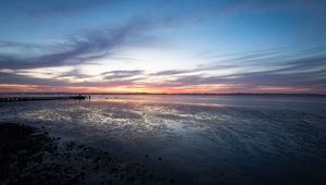 Preview wallpaper sea, pier, horizon, evening