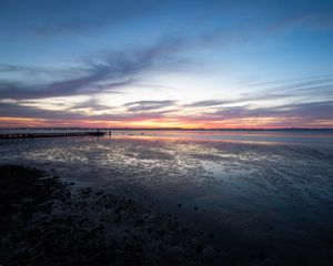 Preview wallpaper sea, pier, horizon, evening