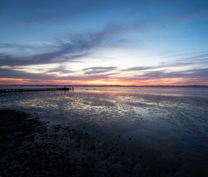 Preview wallpaper sea, pier, horizon, evening