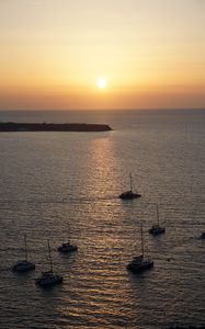 Preview wallpaper sea, pier, horizon, boats, sunset