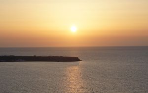 Preview wallpaper sea, pier, horizon, boats, sunset