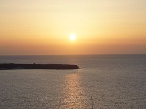 Preview wallpaper sea, pier, horizon, boats, sunset