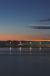 Preview wallpaper sea, pier, lights, long exposure, evening, twilight, reflection