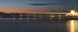 Preview wallpaper sea, pier, lights, long exposure, evening, twilight, reflection