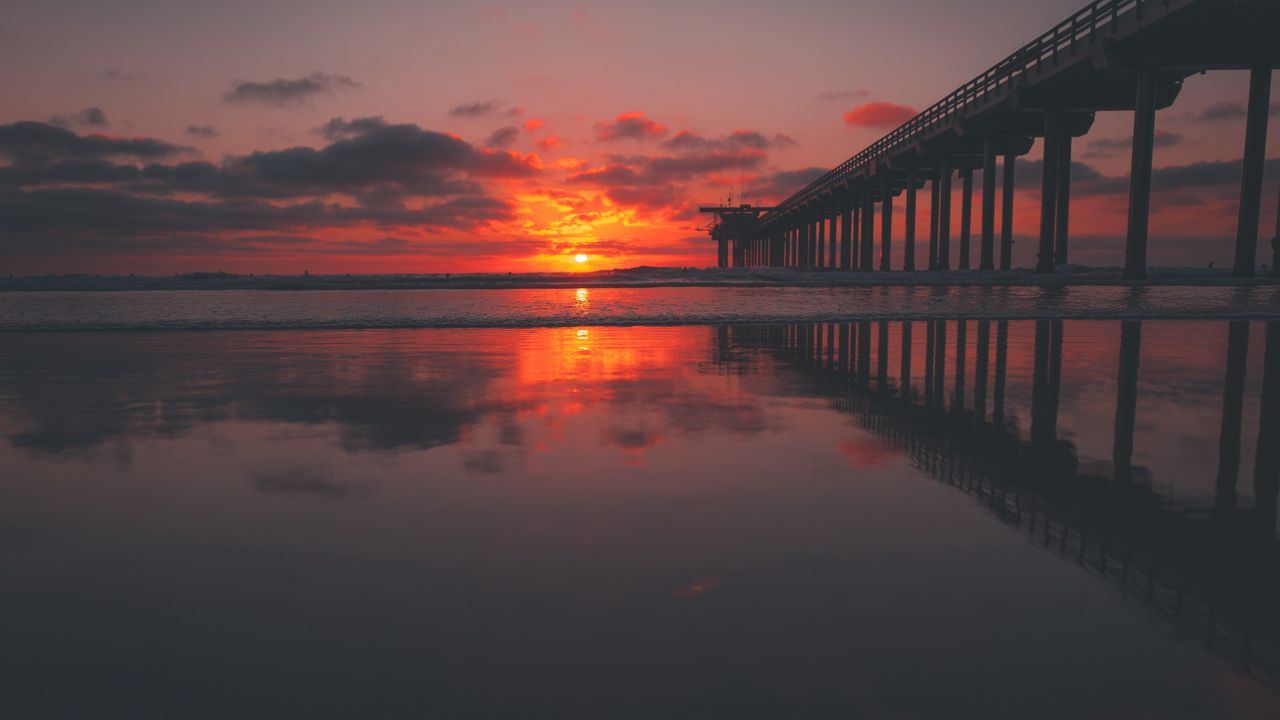 Wallpaper sea, pier, sunset, sky