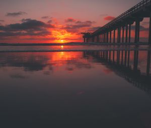 Preview wallpaper sea, pier, sunset, sky