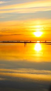 Preview wallpaper sea, pier, sunset, dark, sky