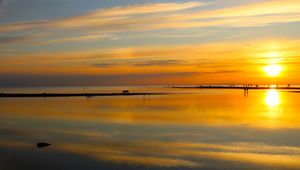 Preview wallpaper sea, pier, sunset, dark, sky