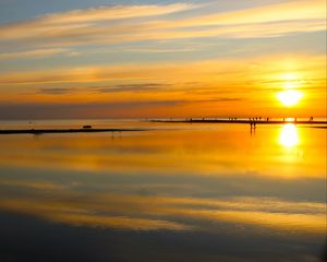 Preview wallpaper sea, pier, sunset, dark, sky