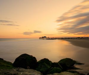Preview wallpaper sea, pier, sunset, shore, landscape