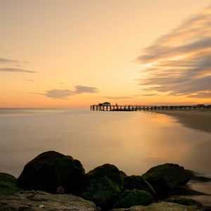 Preview wallpaper sea, pier, sunset, shore, landscape