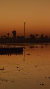 Preview wallpaper sea, pier, trees, sunset, reflection, nature