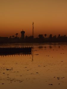 Preview wallpaper sea, pier, trees, sunset, reflection, nature