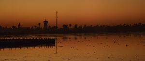 Preview wallpaper sea, pier, trees, sunset, reflection, nature