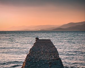 Preview wallpaper sea, plate, breakwater, water, coast, hills