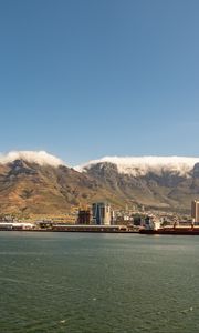 Preview wallpaper sea, port, mountains, clouds