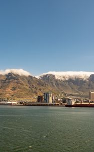 Preview wallpaper sea, port, mountains, clouds