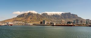 Preview wallpaper sea, port, mountains, clouds