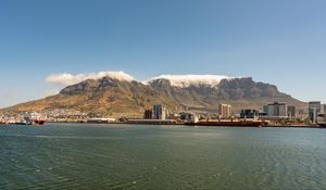 Preview wallpaper sea, port, mountains, clouds