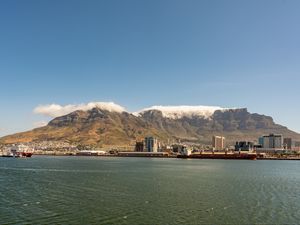 Preview wallpaper sea, port, mountains, clouds