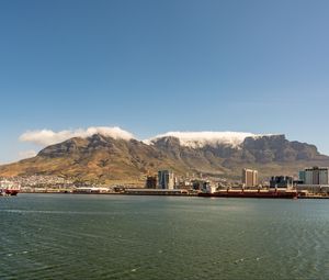 Preview wallpaper sea, port, mountains, clouds