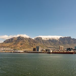 Preview wallpaper sea, port, mountains, clouds