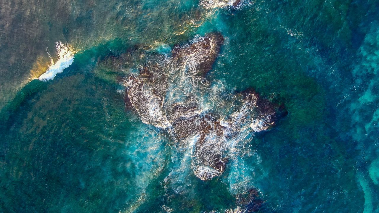 Wallpaper sea, reef, aerial view, waves, water