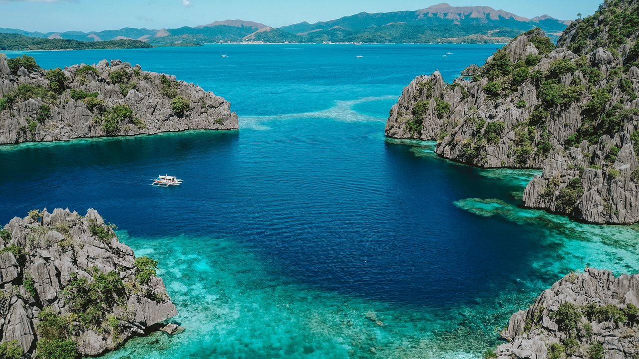 Wallpaper sea, reefs, stones, boat