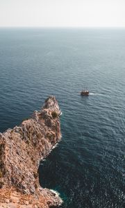 Preview wallpaper sea, rock, aerial view, ship, water