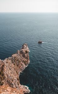 Preview wallpaper sea, rock, aerial view, ship, water