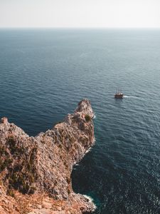 Preview wallpaper sea, rock, aerial view, ship, water