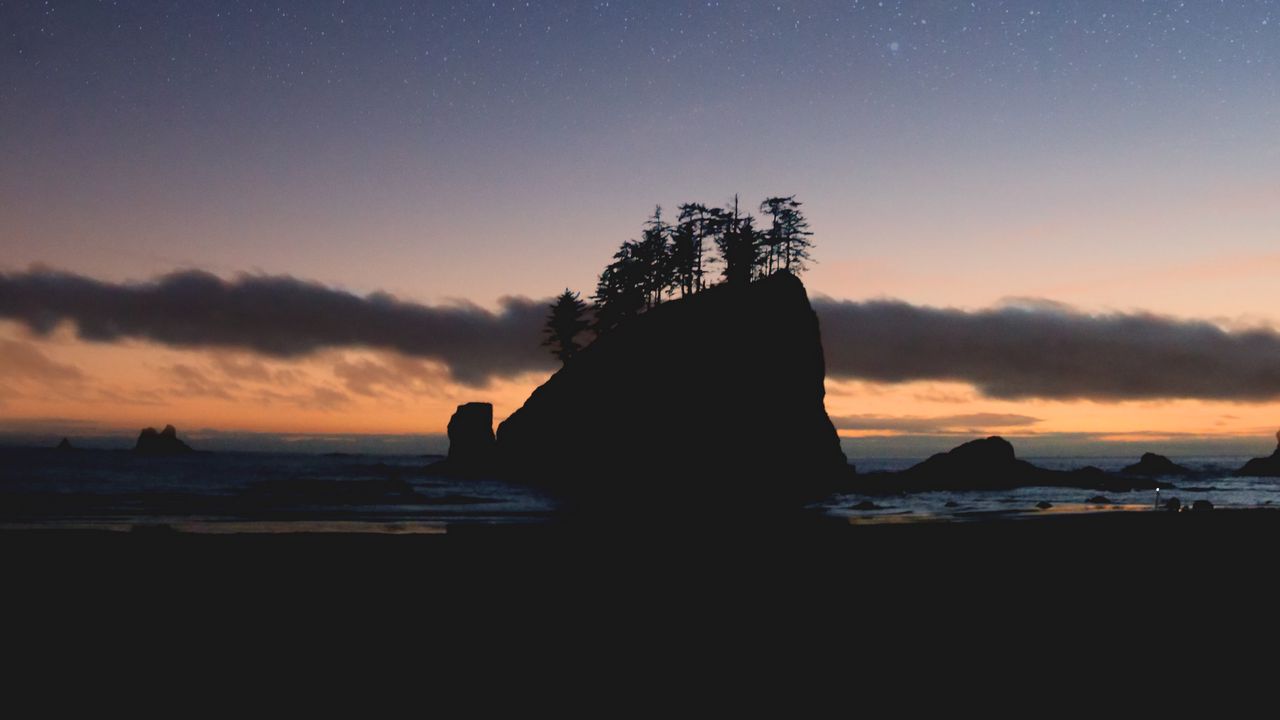 Wallpaper sea, rock, beach, dark, night